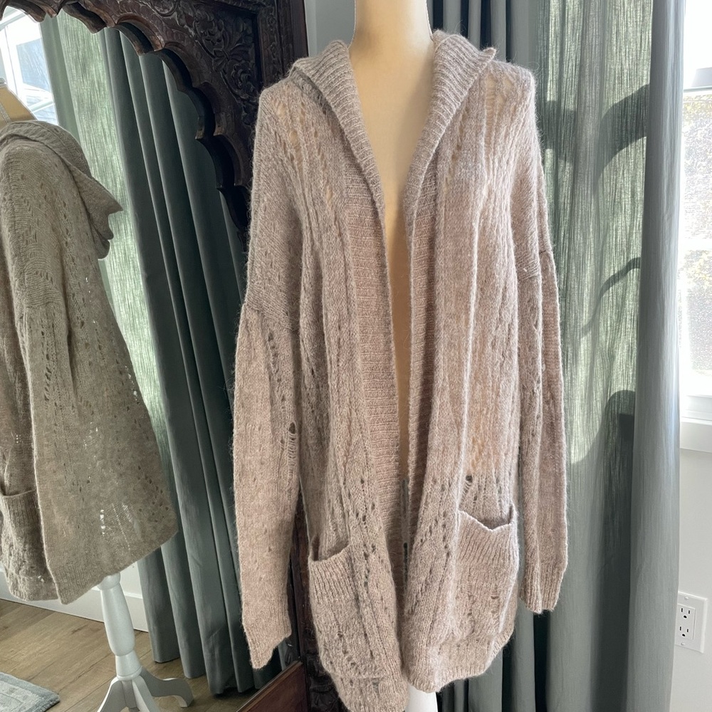 Free People Cream Hooded Cardigan